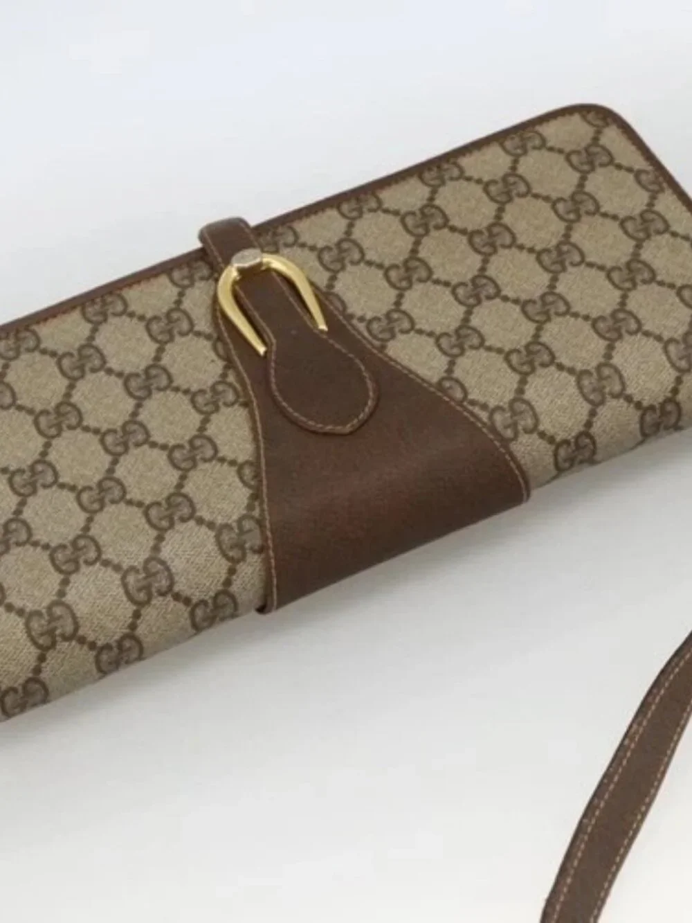 GUCCI GG Supreme Shoulder Bag PVC Beige Gold Auth ka3509